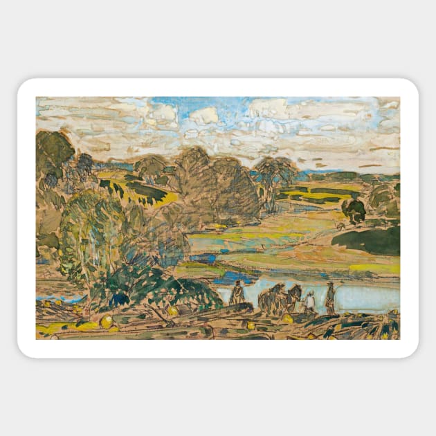 Extensive Landscape With River by Childe Hassam Sticker by Classic Art Stall